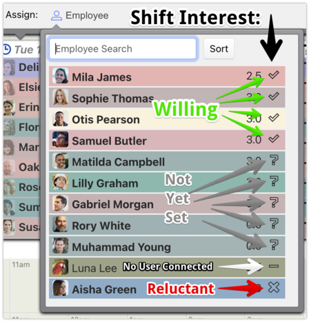 Shift Agreements as Shown on the Assignment Menu