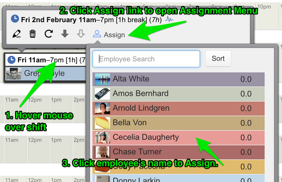 select employees to assign to shift