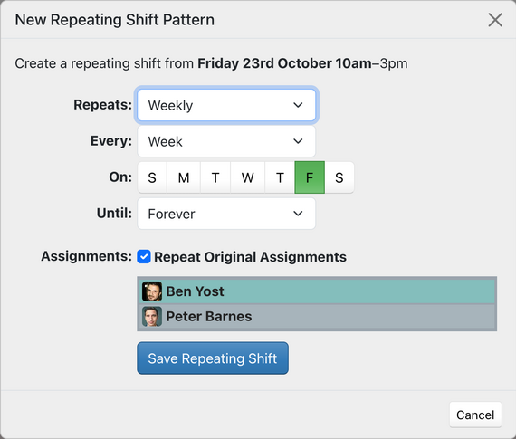 Setting a shift to repeat